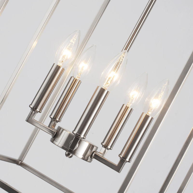 5 - Light Dimmable Lantern Square/Rectangle Chandelier, Brushed Nickel