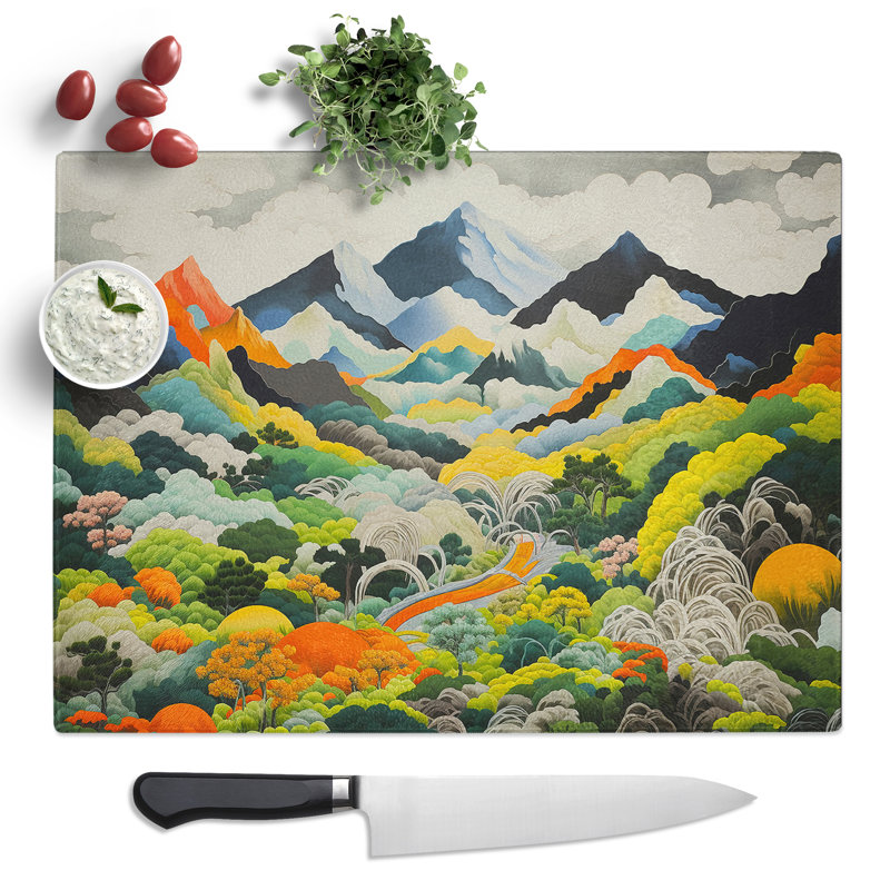 Japanese Mountains Orphism  Glass Chopping Board