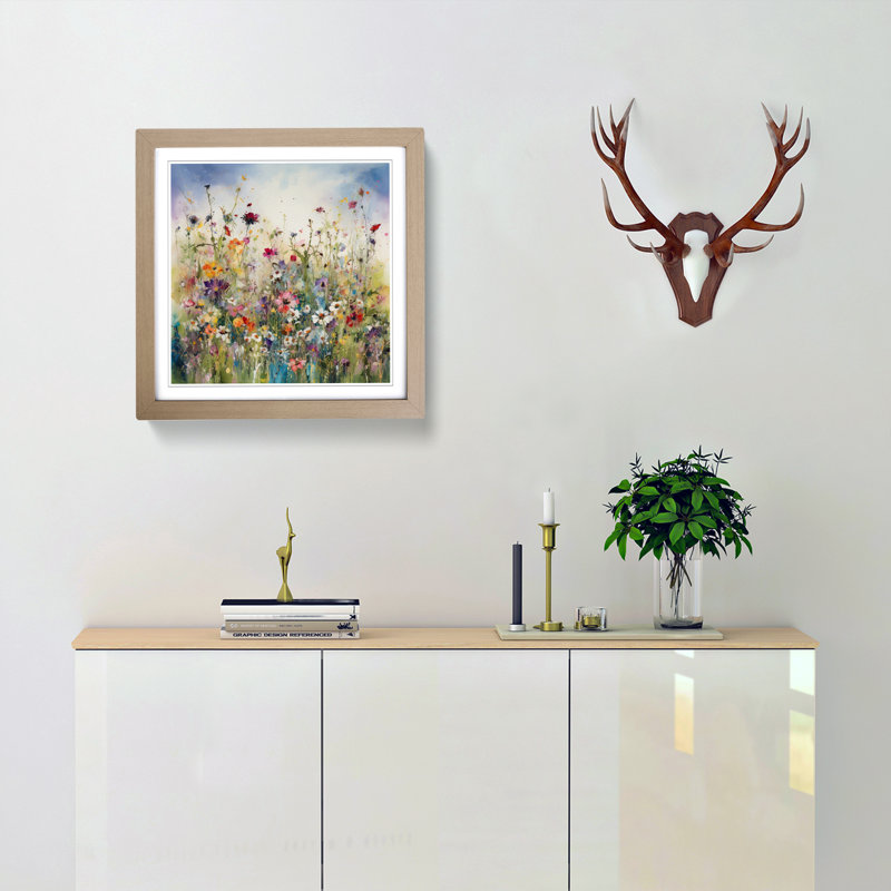 Meadow Floral Art No.2 - Framed Print, Oak