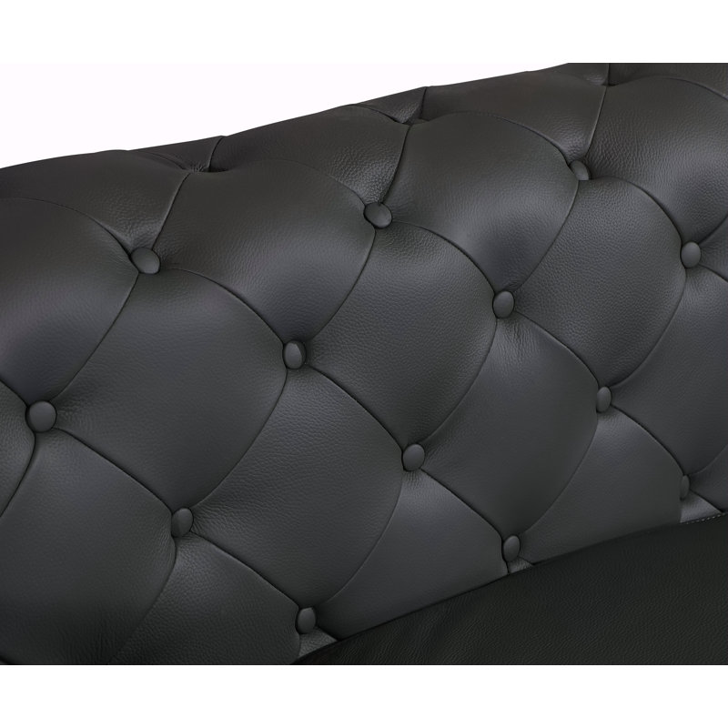 Causeuse rembourrée en cuir 100% italien Global United, Gris, Argent argent
