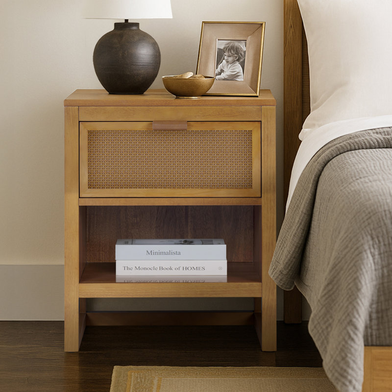 Ameer Nightstand with 1 Deep Drawer and Open Shelf Storage, Natural
