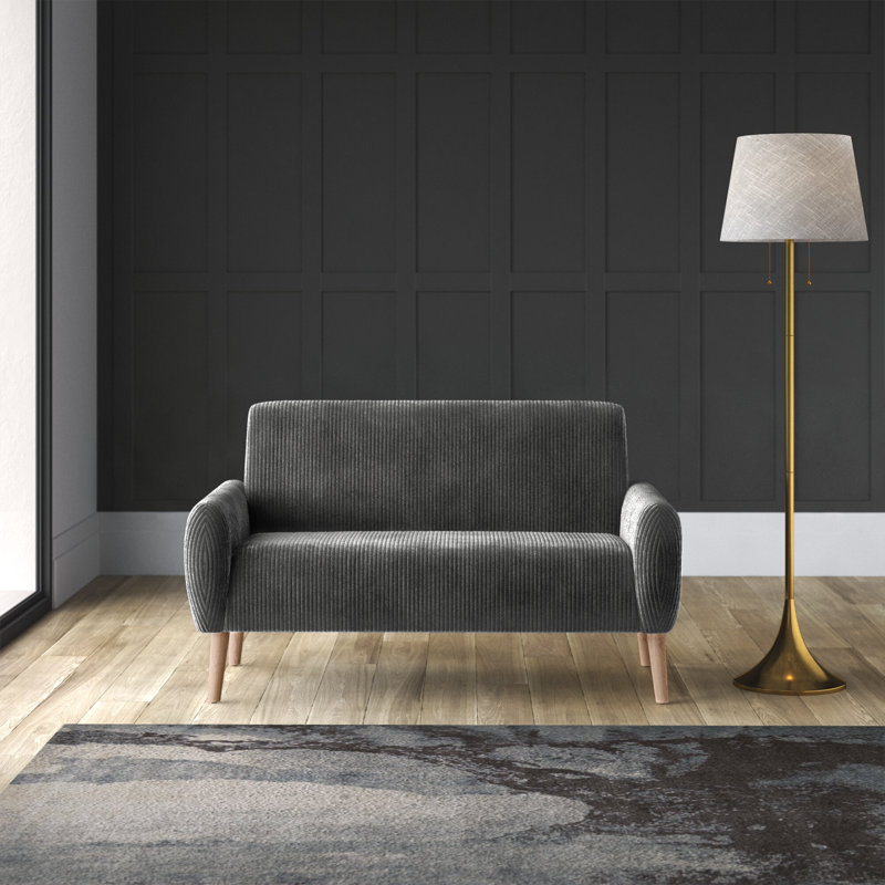 Paschall 57" Round Arm Loveseat, Dark Gray Corduroy