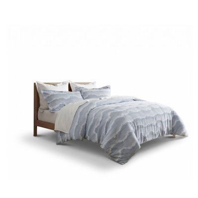 Premium 3-Piece King Cotton Bedding Sets, Blue Jacquard, Modern Home