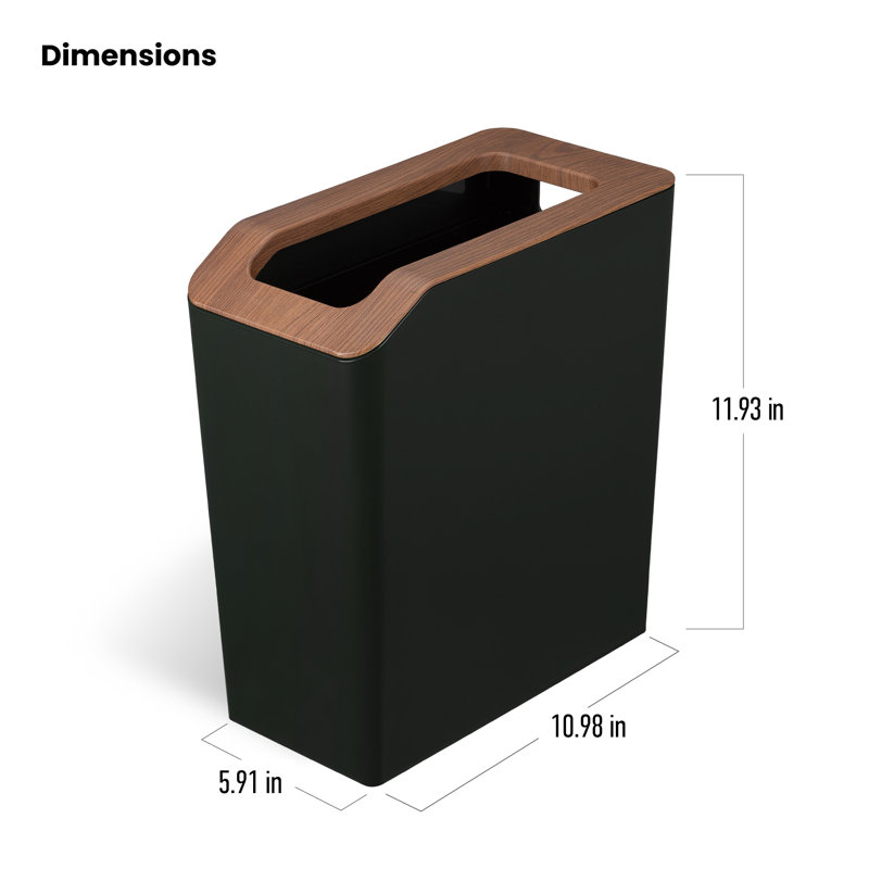 2.1 Gallon Slim Rectangular Black and Brown Plastic Trash Can Set