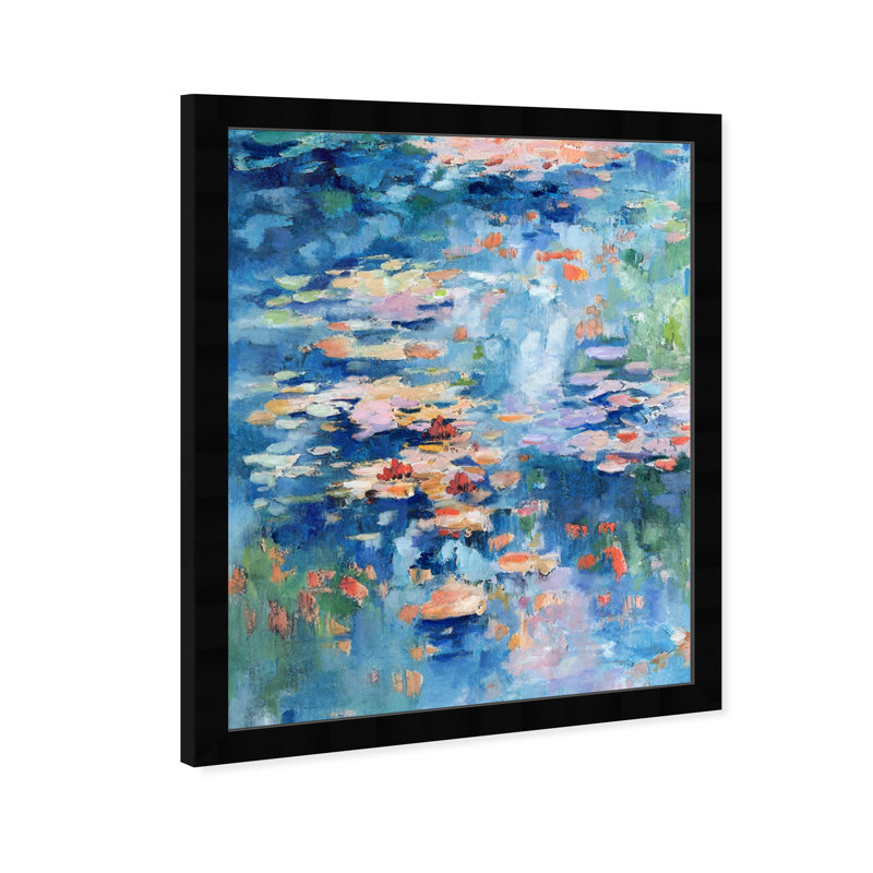 «Inspired by Monet Impressionist Waterlillies Modern Blue», impression encadrée, Papier avec cadre noir