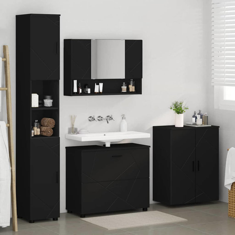 Wall Mounted Required Bathroom Storage Furniture Set, Black