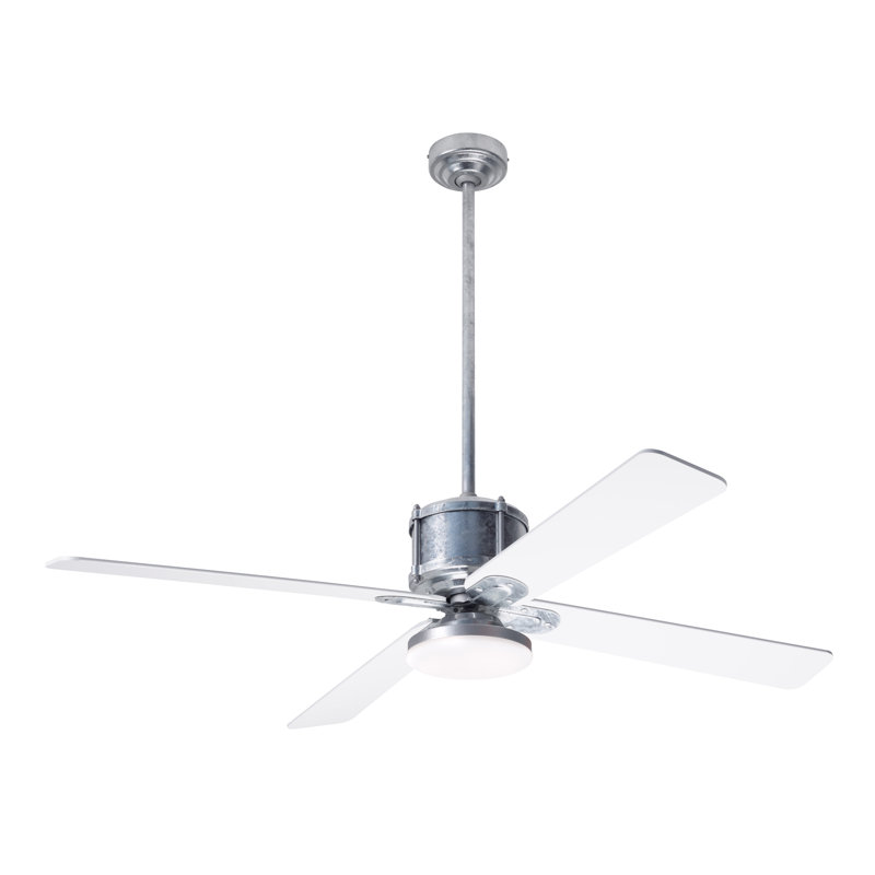 Industry LED Downrod Ceiling Fan, Galvanized, Remote Control, White