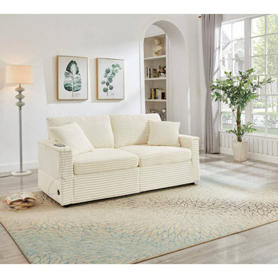 Comfortable Fluffy Corduroy Lazy Sofa, Storage Space For Big Loveseat, Super Soft Chaise Lounge With Double Ottomans And Table Board,Suitable For Chailiving