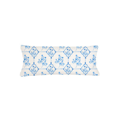 Blue French Toile Linen Pillow 14x40 with Down Insert
