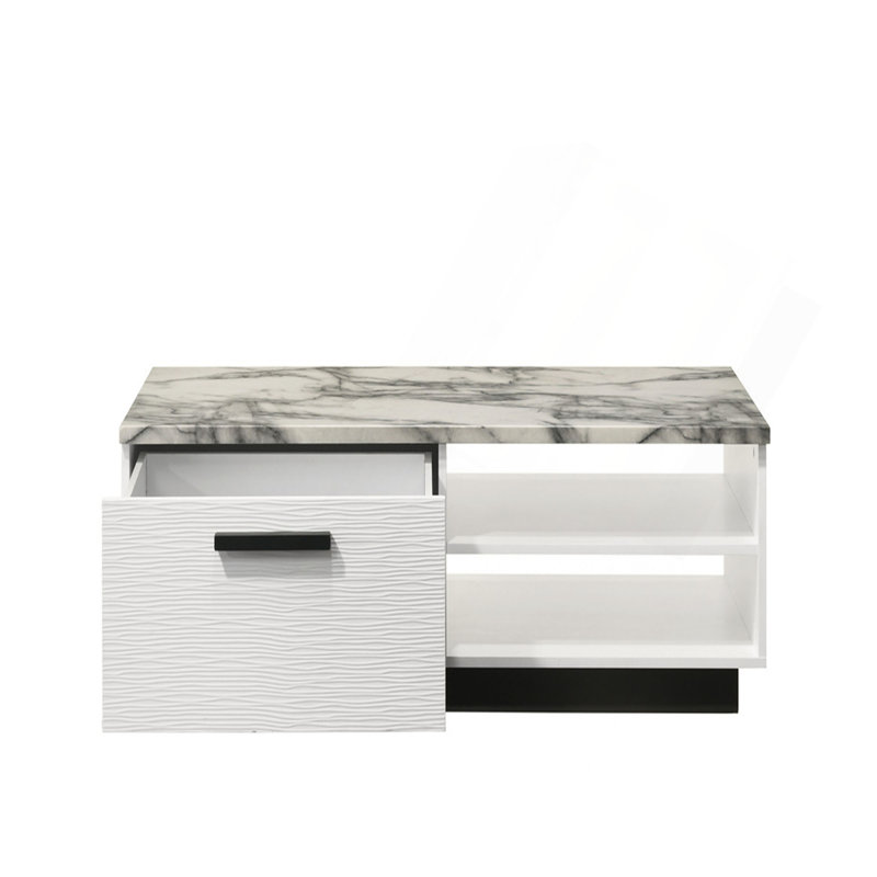 Table basse reine de 47 po avec plateau en faux marbre blanc Reine