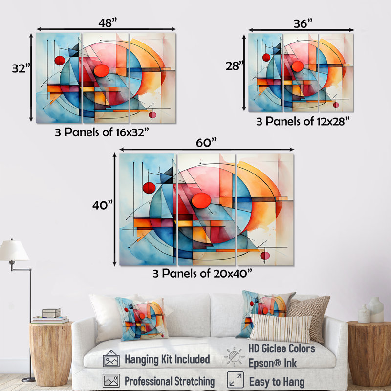 Cubes de couleurs douces III - art mural géométrique, Toile tendue, H 40 po x l 61 po x P 1 po