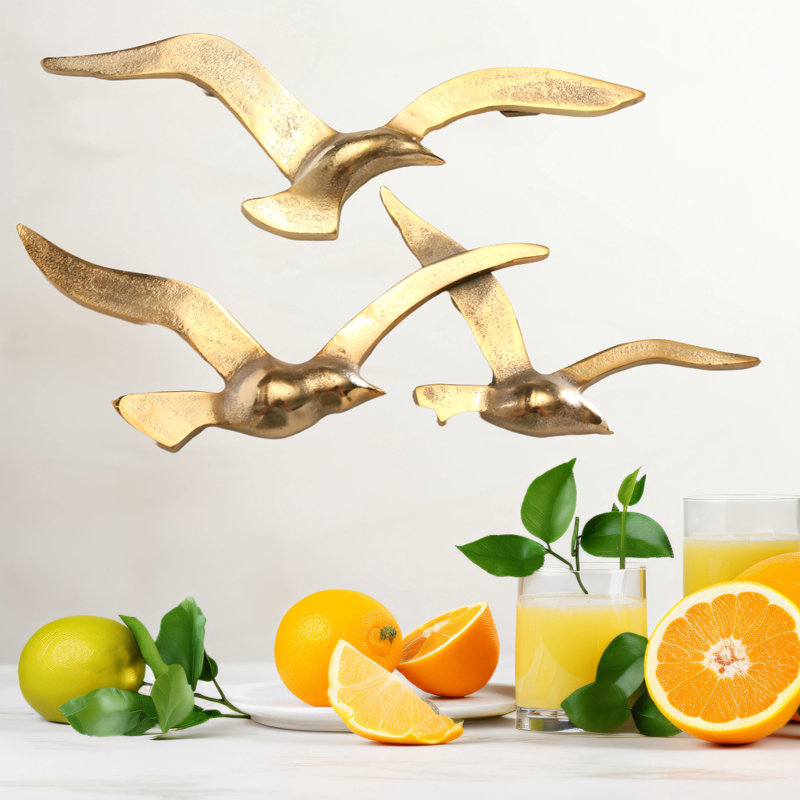 Ensemble de décoration murale oiseaux volants, Or, H 4,75 po x l 13,75 po x P 0,75 po