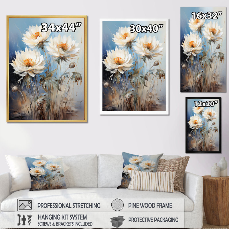 Symphonie de bleu et bleu avec bleuet - impression, Cadre flottant doré, H 32 po x l 16 po x P 1 po