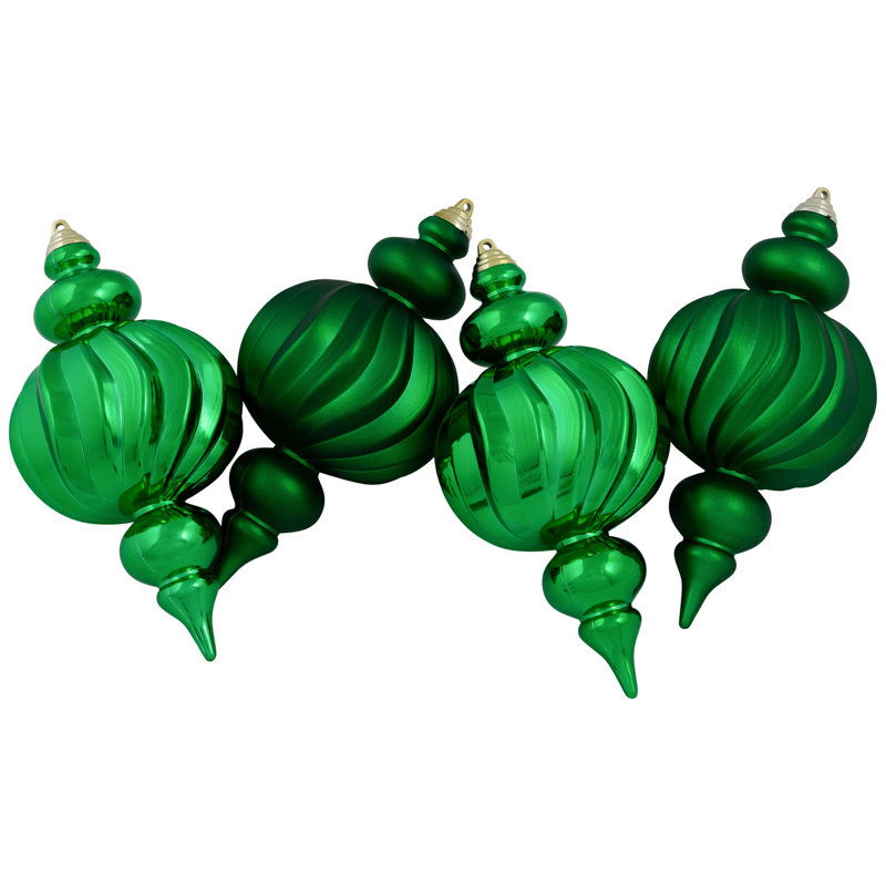 Shatterproof Commercial Size Finial Christmas Ornaments - 10" - Set Of 4, Green
