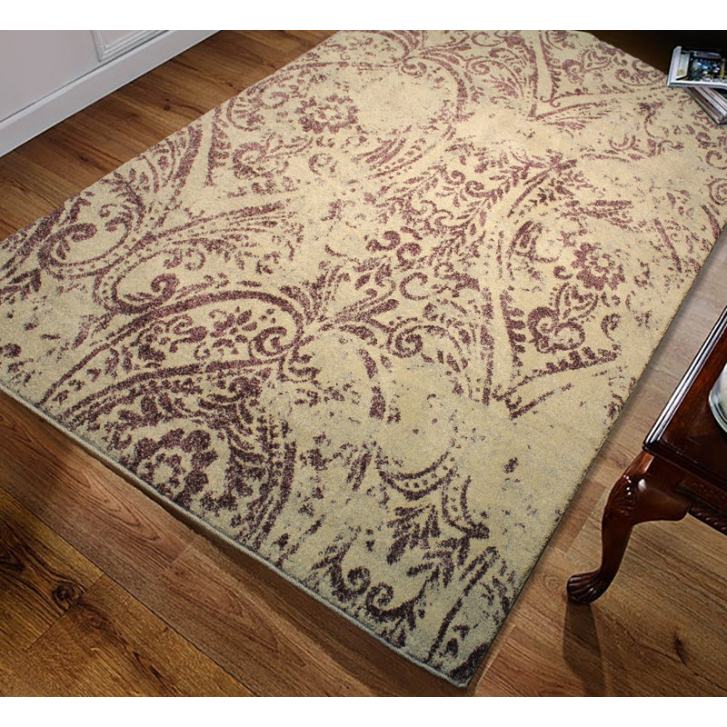 Tapis d’usage intérieur/extérieur beige/bourgogne fait main Connell, Rectangle 8 pi x 11 pi
