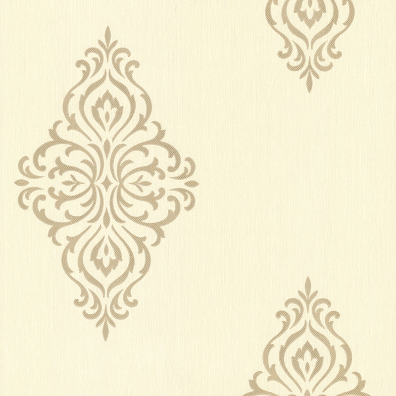 Papier peint embossé damassé 3d 33 pi x 20,5 po médaillon Jenice, Or