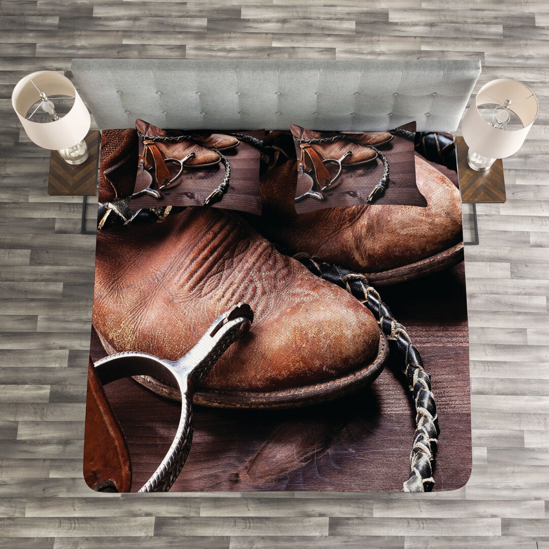 Gestepptes Bettdecken-Set, Rustikale Rodeo Cowboy, Western, Braun