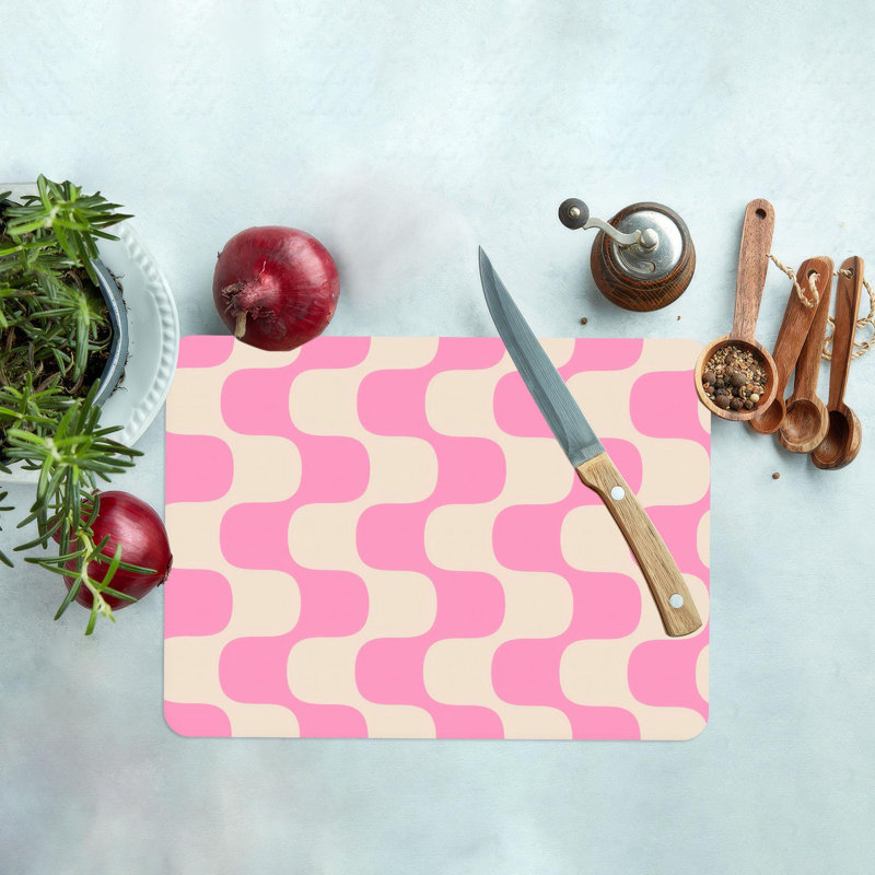 Modern Abstract Geometric Pattern Pink Cutting Board in Tempered Glass with a Glass Backing for Enhanced Durability