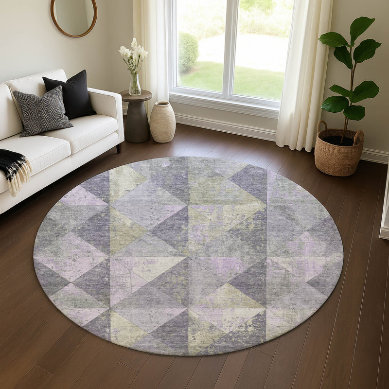 Premium Machine Washable Varroville AMF1721 Geometric Rug, Round 8'