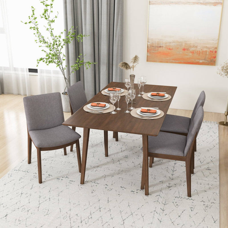 Ensemble repas pour 4 personnes Dipson, Gris clair, Noyer