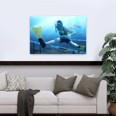 Underwater Hurdle Race Playful Surreal Contemporary Fish Ocean Wall Art Print