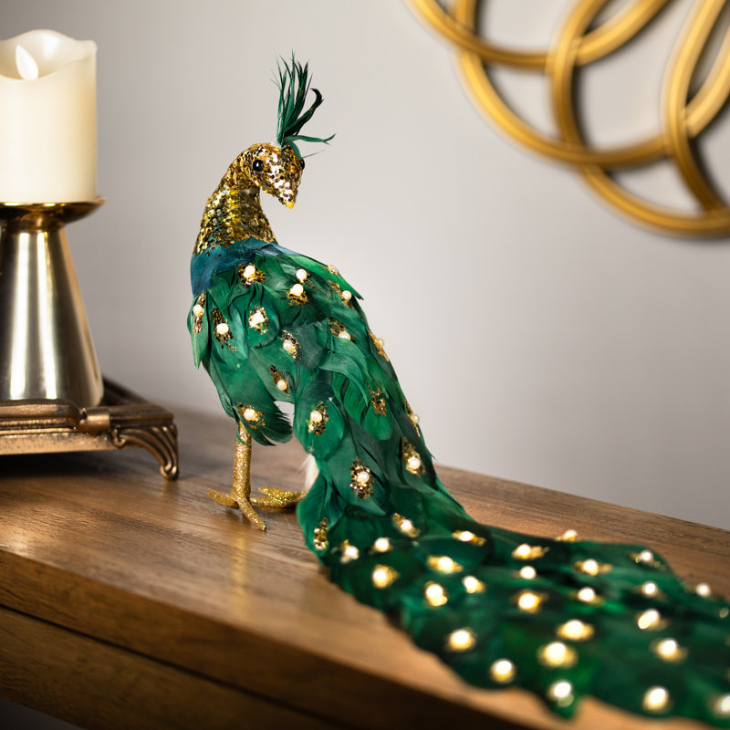 Paon scintillant avec fausses perles - 22 po - vert