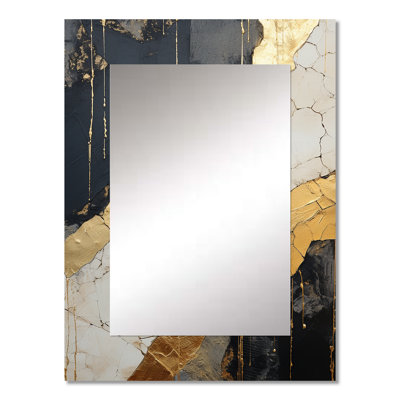 Black Gold Adorned Poteries V - Abstract Spirals Unique Wall Mirror, Modern Mirror, Printed Metal Art