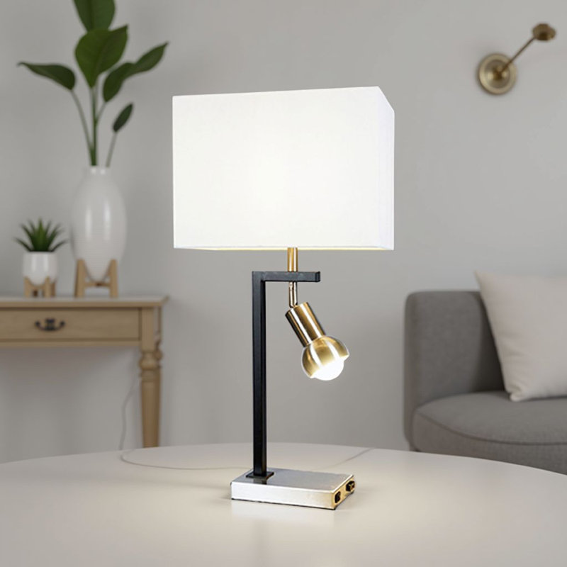 Ensemble de 2 lampes de table Limy, abat-jour blanc, cadre chromé et noir, 29 pouces