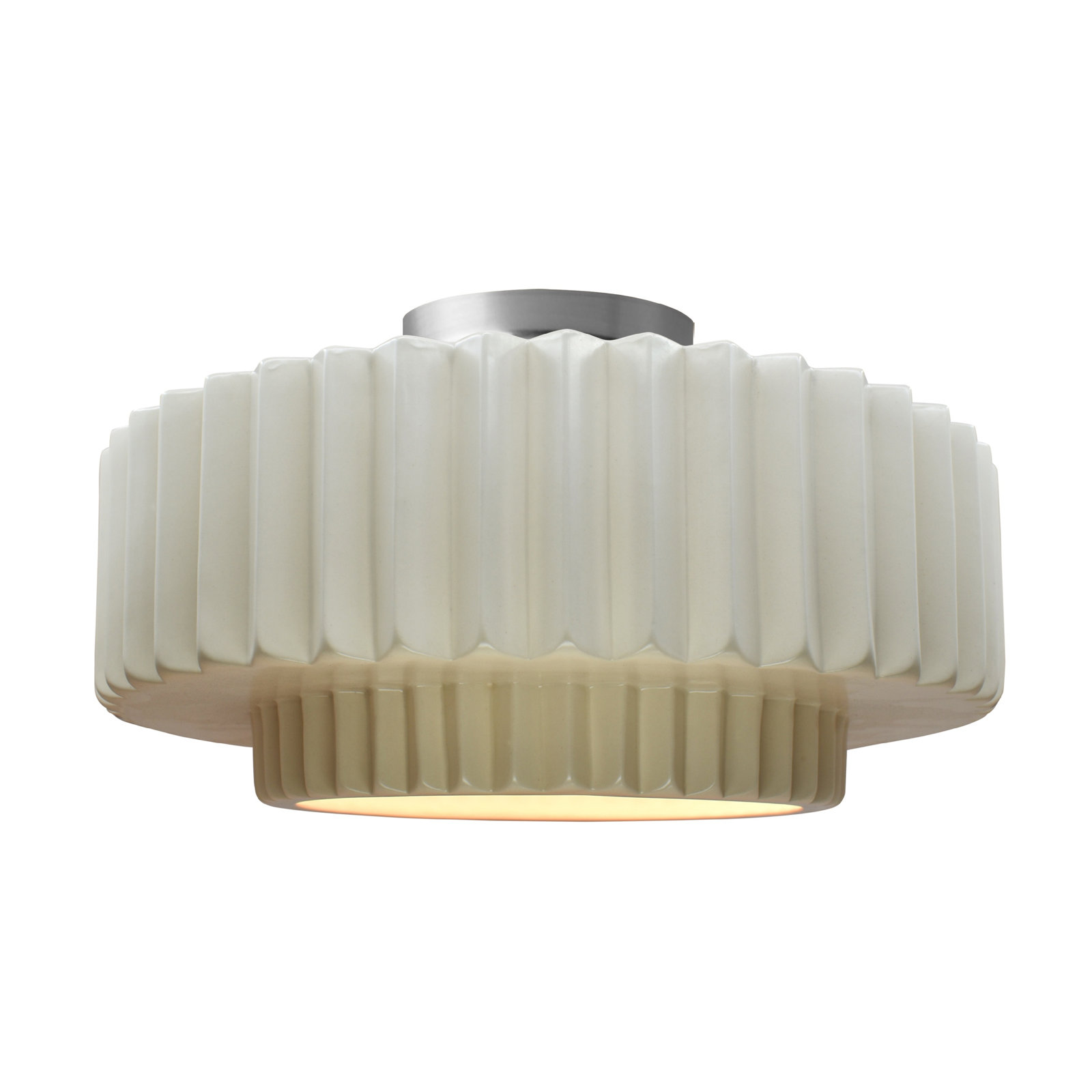 Single Light Ceramic LED Semi Flush Mount, 8" H x 16.5" W x 16.5" D, Matte White, Brushed Nickel