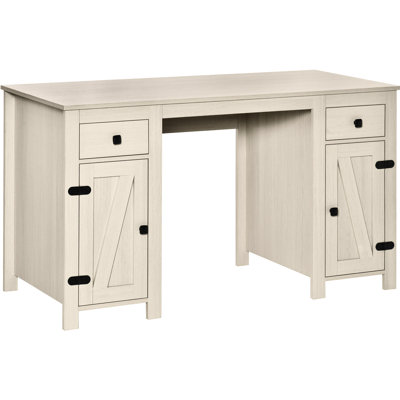 Bureau blanc crème. Comprend 2 tiroirs et des armoires de rangement. Étagère ajustable pour une organisation personnalisée. Structure en acier. Finitions polies. Dimensions : 133 cm (L) x 60 cm (l) x 76 cm (H). Charge maximale : 60 kg. Montage requis.
