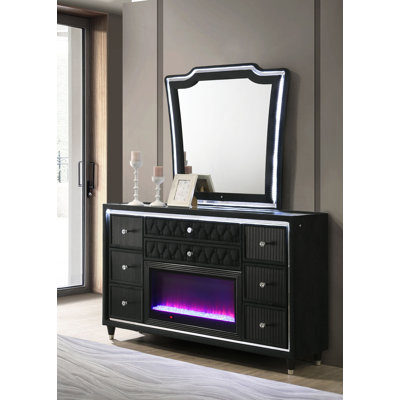 Commode traditionnelle 66,65 "avec miroir noir