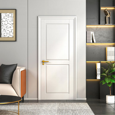 Porte à 2 panneaux de 28 po x 80 po à 2 panneaux, panneau de porte intérieur en MDF à peindre, panneau pré-assemblé pour garde-robe de chambre à coucher, bureau d'étude, blanc