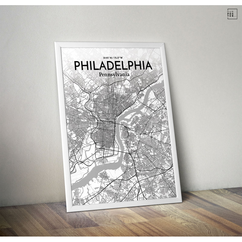 « philadelphia city map », reproduction d’impression sur affiche en tons, H 36 po x l 24 po