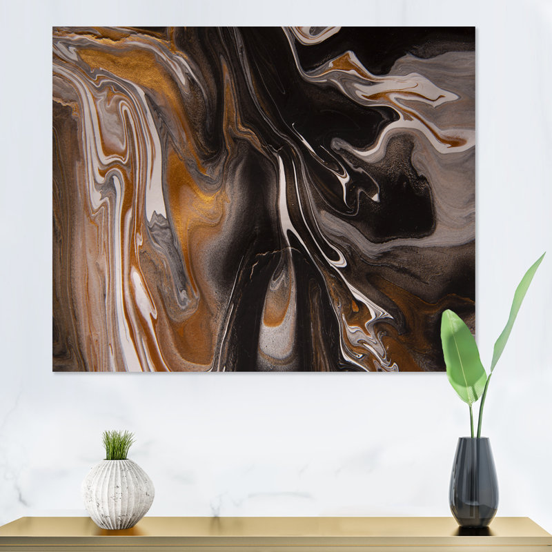 «Black and Brown Marble Universe», peinture sur toile, H 16 po x l 32 po, Toile tendue