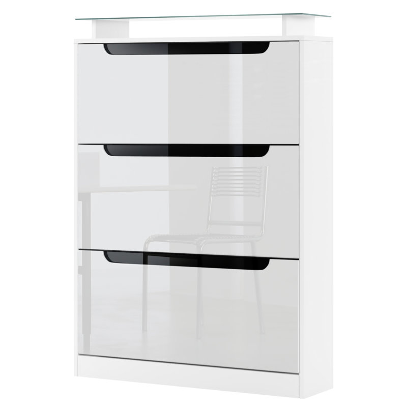 Aceto 24 Pair Shoe Storage Cabinet, Front: White/Black