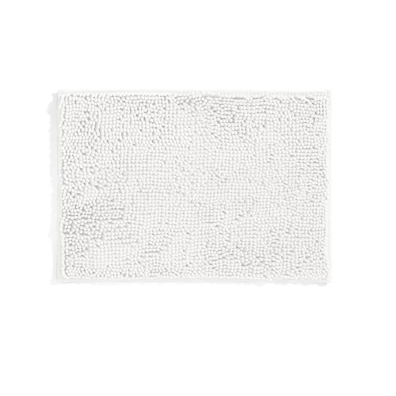 Soft Absorbent Chenille Bath Mat Rug with Anti-Skid Rubber Backing, Single - 24" L x 17" W, White
