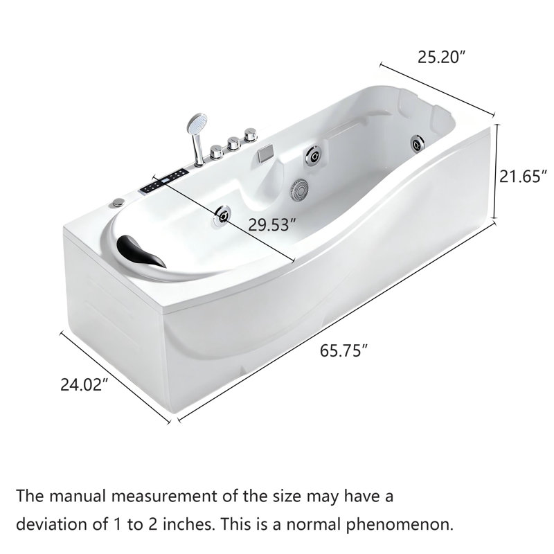 TB6227400190526TB&Size 25.2 " W Floor Mounted Whirlpool Acrylic Bathtub, H 21,65 po x l 53,94 po x P 25,20 po
