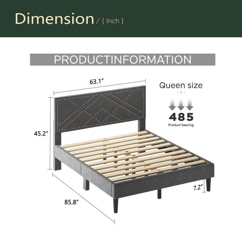 Luxueuse structure de lit pour tête de lit en lin avec stabilité et rangement sous le lit, aucun sommier requis, Grand lit