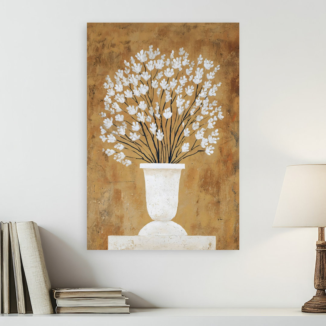 White Florals In White Vase V Classic Contemporary Delicate Nature Wall Art Print