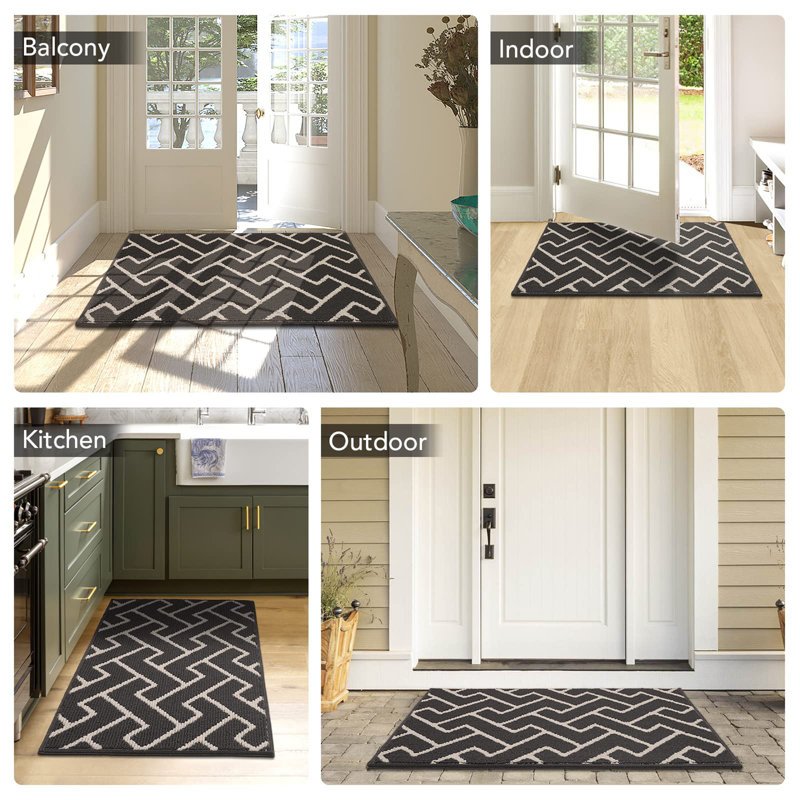 Seriah Non-Slip Geometric Indoor Doormat, Dark Grey