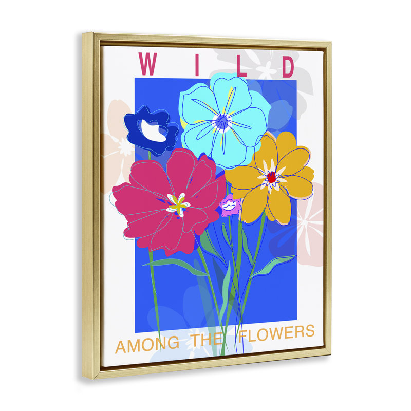 "Wild parmi les fleurs", art mural encadré par CAD Designs, Cadre flottant métallique doré, H 21 po x l 17 po
