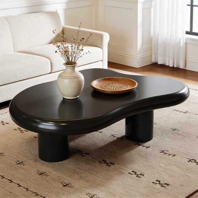 39.37" L Cloud-Shaped Coffee Table, 27.56" W Black Irregular Center Table with 3 Thick Legs for Living Room