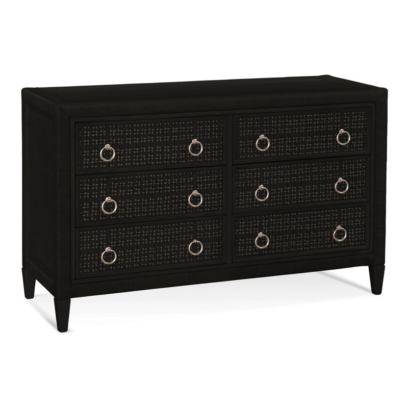 Monterey 6 Drawer Wicker Dresser, Antique Black, No, Satin Nickel