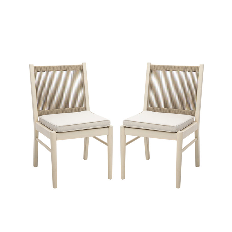  Outdoor Rope Dining Chairs Set of 2 with Cushions, Modern Patio Seating for Balcony or Garden, Beige