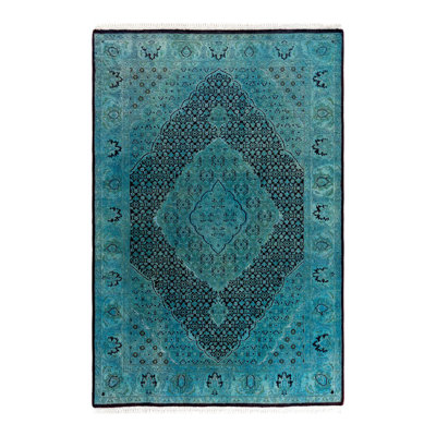 Overyed One-of-a-Kind Rectangle 4'2" X 6'2" New Age Wool Area Rug Blue/Black/Mint