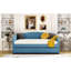 Lit de jour bleu rembourré avec deux tiroirs et lattes de bois substantielles - taille simple tactile-213643712