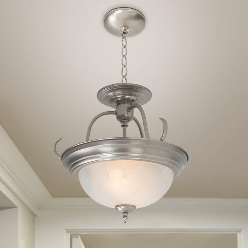 Barnesville Glass Semi Flush Mount, Satin Nickel
