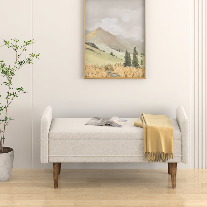 Siège en velours beige avec rangement pratique pour tabouret d'intérieur, polyvalent