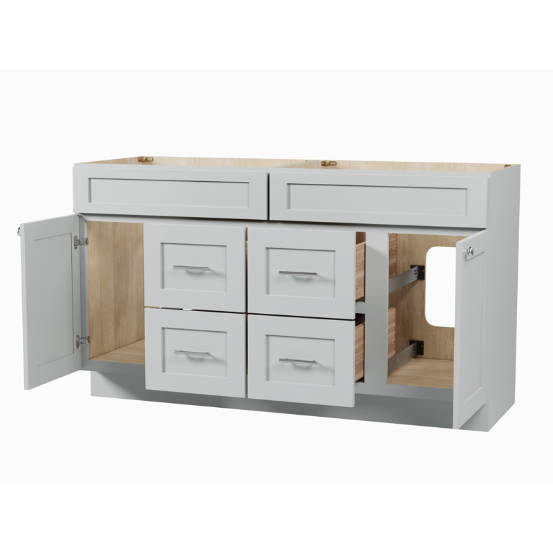 Meuble-lavabo double 60 po avec base de tiroir Disar, Gris