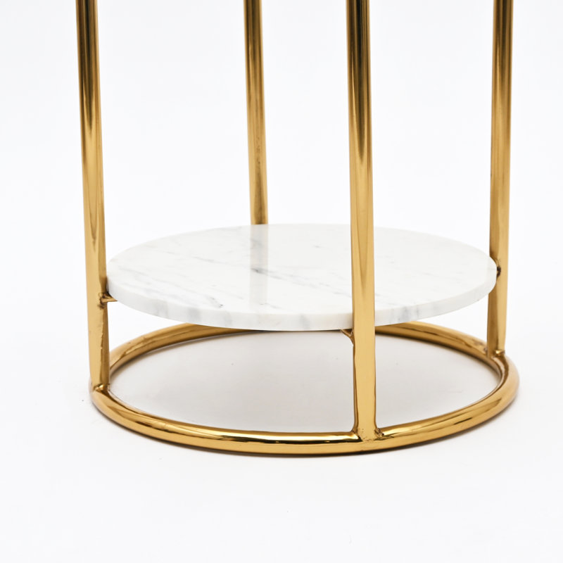 Marble Side Table with 2-Tier Gold Frame